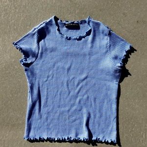 Brandy Melville Blue and White striped lettuce edge top